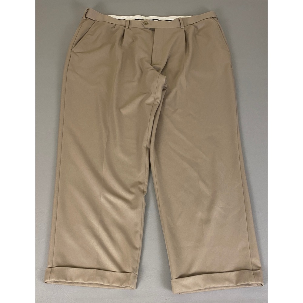 George Dress Pants Men's 42x30 Tan Pleated Cuffed Hem Polyester‎ Lightweight